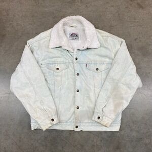VTG Levi's Sherpa Trucker Jacket USA Made Light Wash Denim 90s Men's L